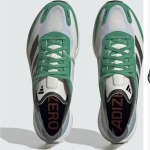 Adidas Adizero Boston 11 Shoes - White and Black and Green